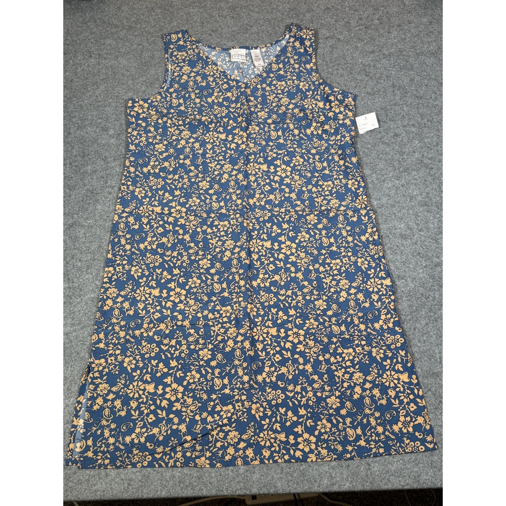 Villager Sport Liz Claiborne Blue Yellow Floral V-Neck Shift Dress NWT Size 16